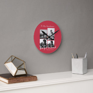 4-Photo Collage Forever Boyfriend Valentine's day Round Clock