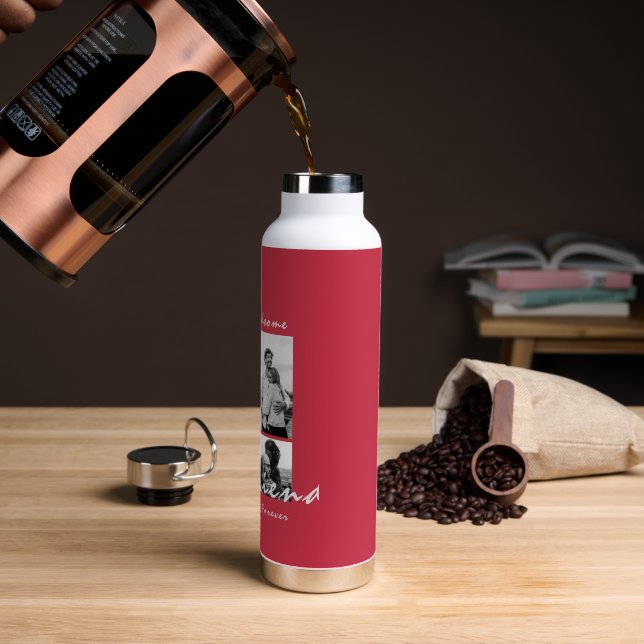  4-Photo Collage Forever Boyfriend Valentine's day Water Bottle (Coffee)