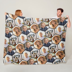 4 Photo Collage - funky hexagon pattern Fleece Blanket