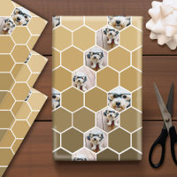 4 Photo Collage - funky hexagon pattern gold Wrapp