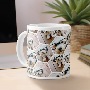 4 Photo Collage - funky hexagon pattern Large Coffee Mug