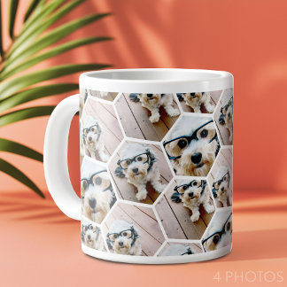 4 Photo Collage - funky hexagon pattern Large Coffee Mug