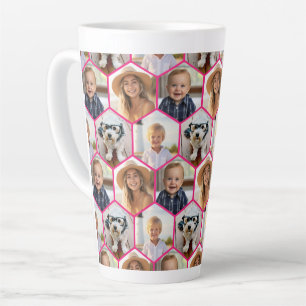 4 Photo Collage - funky hexagon pattern Latte Mug