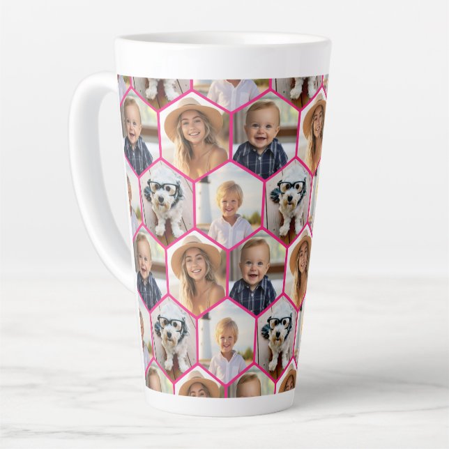 4 Photo Collage - funky hexagon pattern Latte Mug (Left Angle)