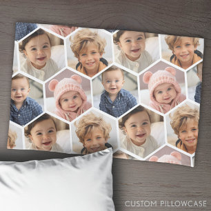 4 Photo Collage - funky honeycomb hexagon pattern Pillowcase