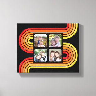 4 Photo Collage Funky Line Art Black Sunset Colour Canvas Print