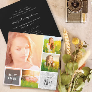 4 Photo Collage Glitter Squares Graduation Party Invitation