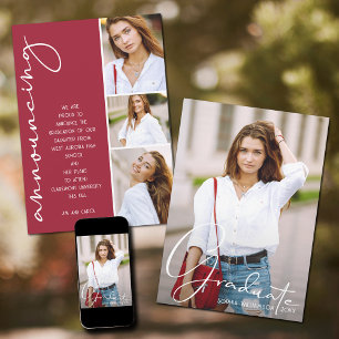 4 Photo Collage Graduation Crimson Announcement