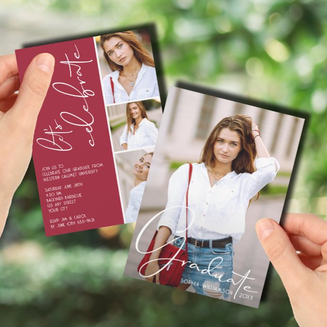 4 Photo Collage Graduation Crimson Invitation (4 Photo Collage Graduation Crimson Invitations)