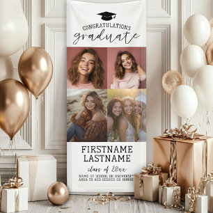4 Photo Collage Graduation Modern Minimal White Banner