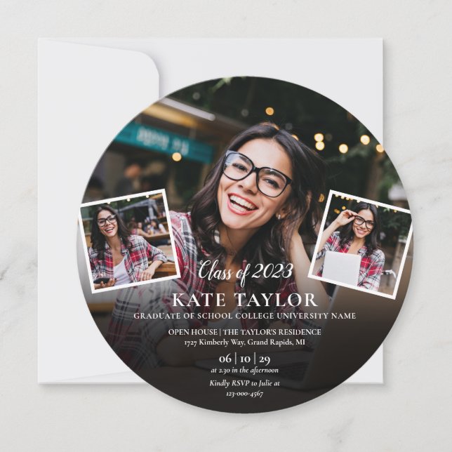 4 Photo Collage Graduation Party Circular Invitation (Front)