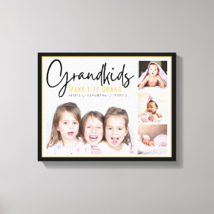 4 Photo Collage Grandkids Make Life Grand Quote Canvas Print