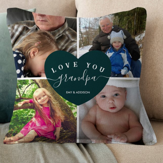 4 Photo Collage Grandpa Gifts Personalised Family Cushion (Creator Uploaded)