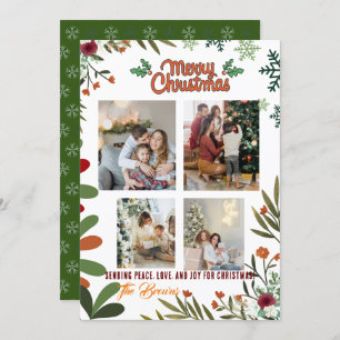 4 Photo Collage Green Holiday Card Merry Christmas