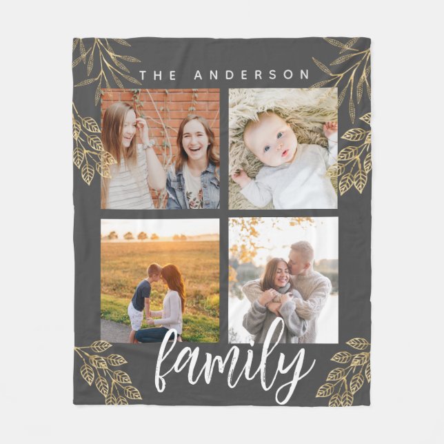 4 photo collage grid script Fleece Blanket (Front)