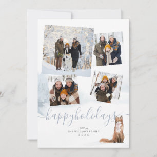 4 Photo Collage Happy Holidays Winter Woodland Fox Holiday Card