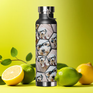 4 Photo Collage Honeycomb All Over Pattern Photos Water Bottle