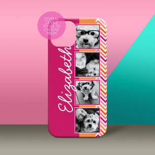 4 Photo Collage Hot Pink Orange Chevrons Case-Mate iPhone 14 Plus Case