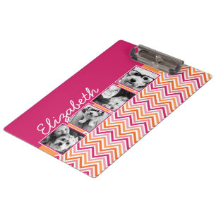 4 Photo Collage Hot Pink Orange Chevrons Clipboard