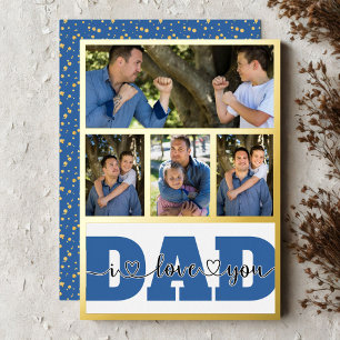4 Photo Collage "I Love You Dad" Quote Gold Foil Holiday Card