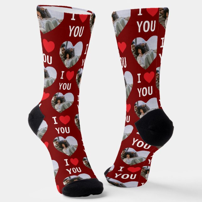 4 Photo Collage I Love You Socks (Angled)