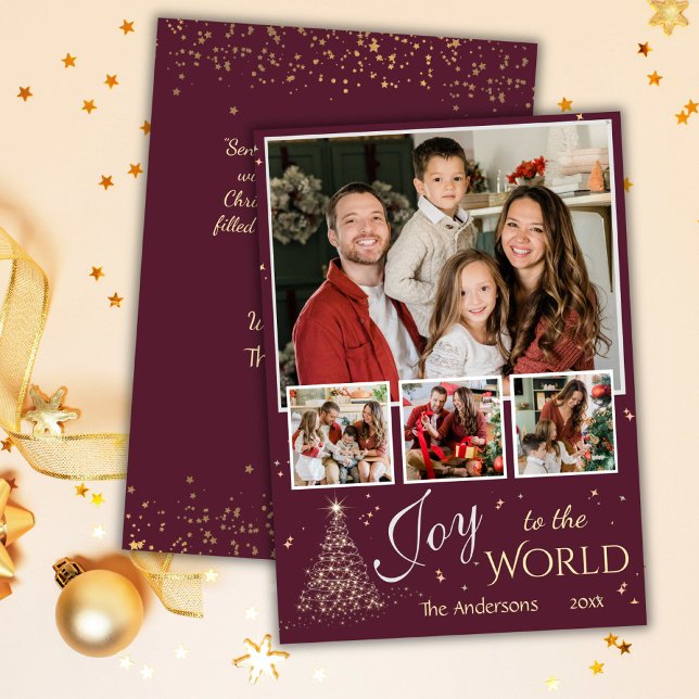 4 photo collage Joy to the world simple Christmas  Holiday Card (Front/Back )