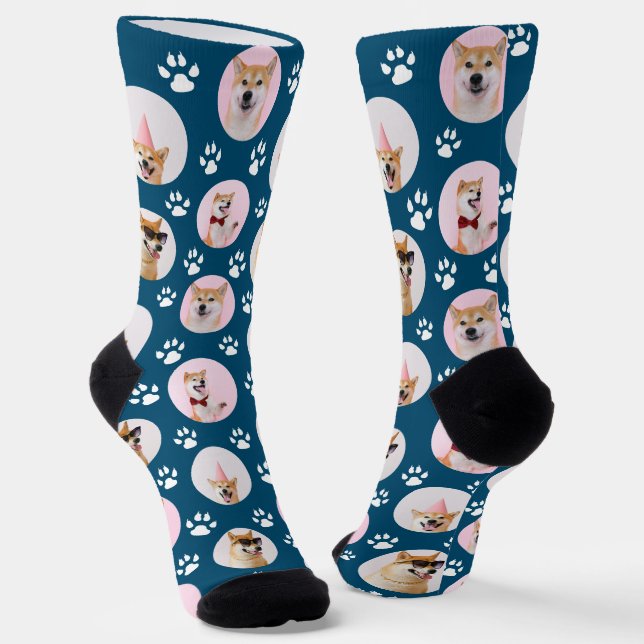 4 Photo Collage Make Your Own Fun Dog Socks (Angled)