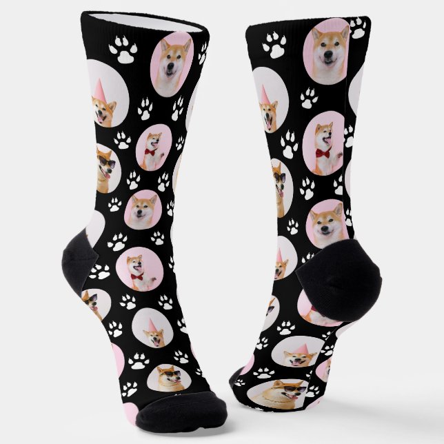 4 Photo Collage Make Your Own Fun Dog Socks (Angled)