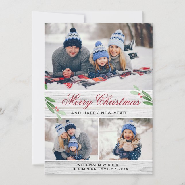 4 PHOTO Collage Merry Christmas Greeting Holiday Card (Front)