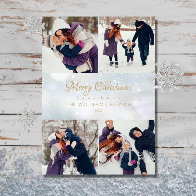 4 Photo Collage Merry Christmas Winter Frost Holiday Card (Creator Uploaded)