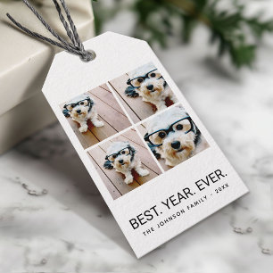 4 Photo Collage Minimalist - Best Year Ever black Gift Tags