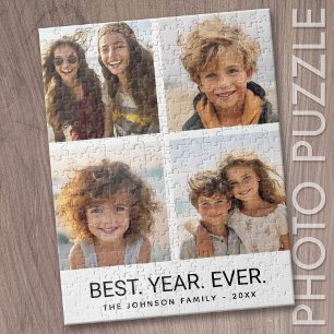4 Photo Collage Minimalist - Best Year Ever black Jigsaw Puzzle