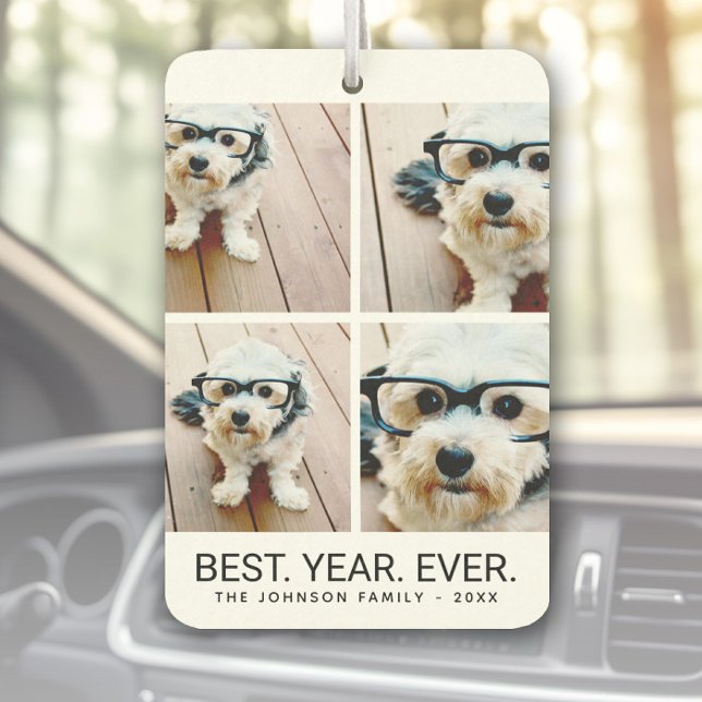 4 Photo Collage Minimalist - Best Year Ever Car Air Freshener (Custom Air Freshener with Photo Collage)