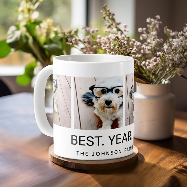 4 Photo Collage Minimalist - Best Year Ever Coffee Mug (Mug template with 4 photos - Best Year Ever)