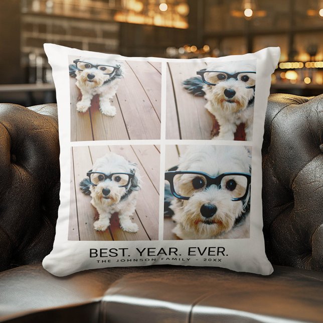 4 Photo Collage Minimalist - Best Year Ever Cushion (Custom Photo Pillow)