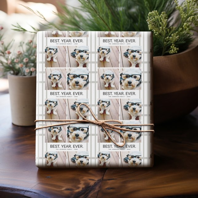 4 Photo Collage Minimalist - Best Year Ever Wrapping Paper (Personalized Photo Wrapping Paper)