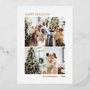 4 Photo Collage Minimalist Elegant Rose Gold Foil Holiday Card