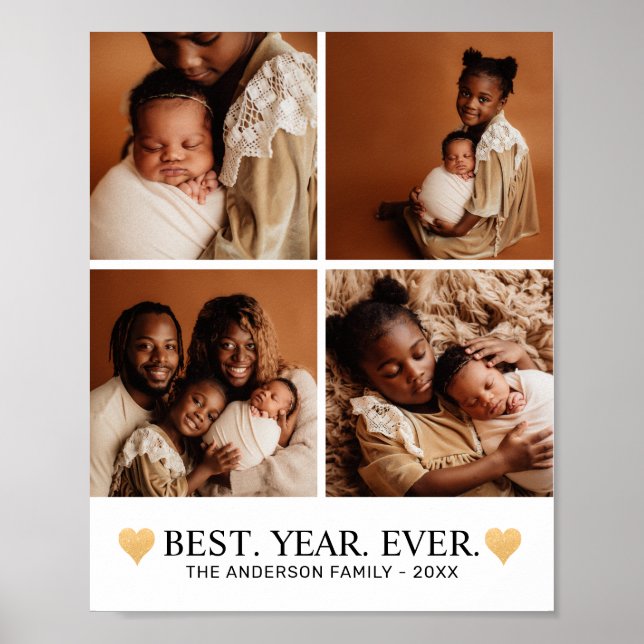 4 Photo Collage Minimalist Heart Best Year Ever Poster (Front)