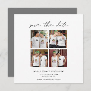 4 Photo collage Minimalist Modern script Grey Save The Date