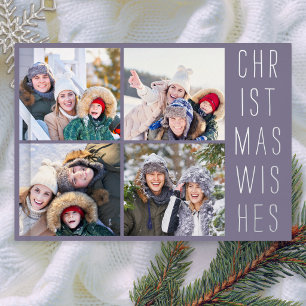 4 Photo Collage Modern Dusty Lavender Christmas Foil Holiday Card