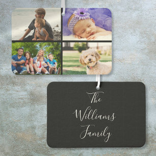 4 Photo Collage Modern Elegant Script Name Car Air Freshener