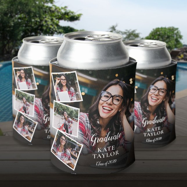 4 Photo Collage Modern Graduation Party Can Cooler (4 Photo Collage Modern Graduation Party Can Cooler)