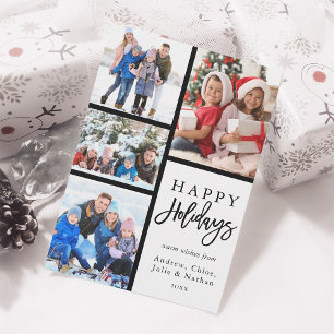 4 Photo Collage Modern Happy Holidays Holiday Card