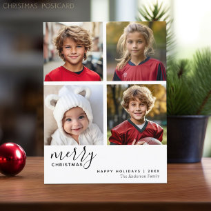 4 Photo Collage - Modern Merry Christmas black Holiday Postcard