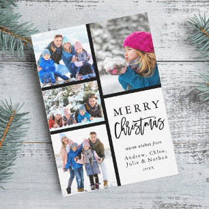 4 Photo Collage Modern Merry Christmas Holiday Card