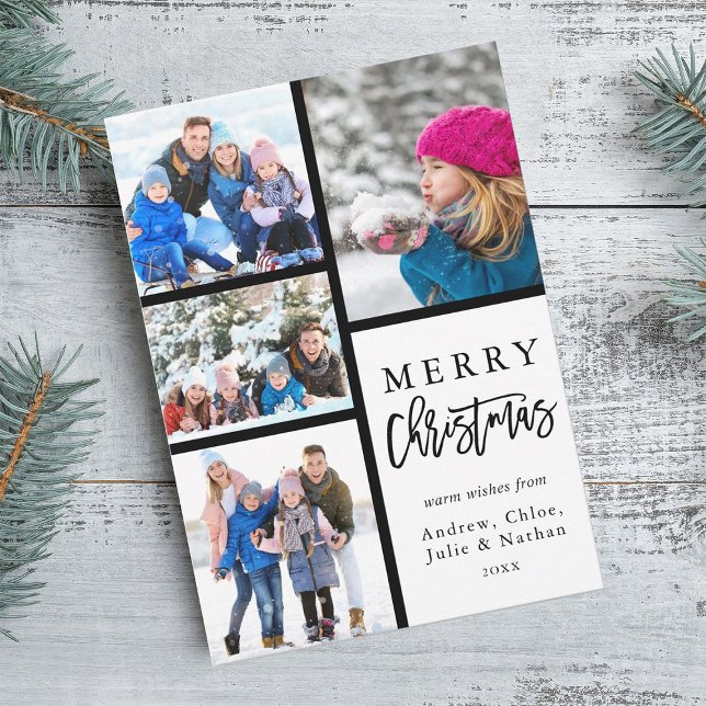 4 Photo Collage Modern Merry Christmas Holiday Card (Creator Uploaded)