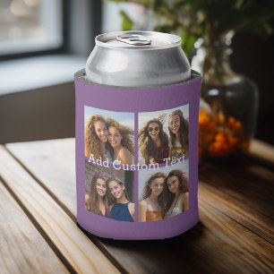 4 Photo Collage - Modern Minimal Purple Can Cooler