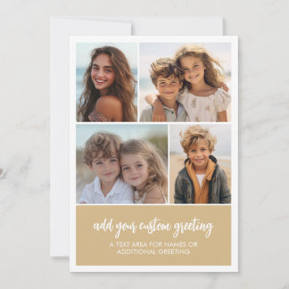 4 Photo Collage Modern Text Block Champagne Gold Holiday Card
