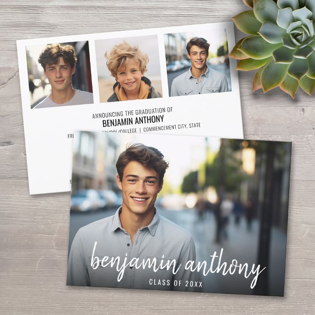 4 Photo Collage Name in Script - Graduation Invitation (Custom Graduation Announcement)
