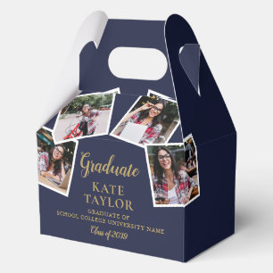 4 Photo Collage Navy And Gold Graduation Party Favour Box